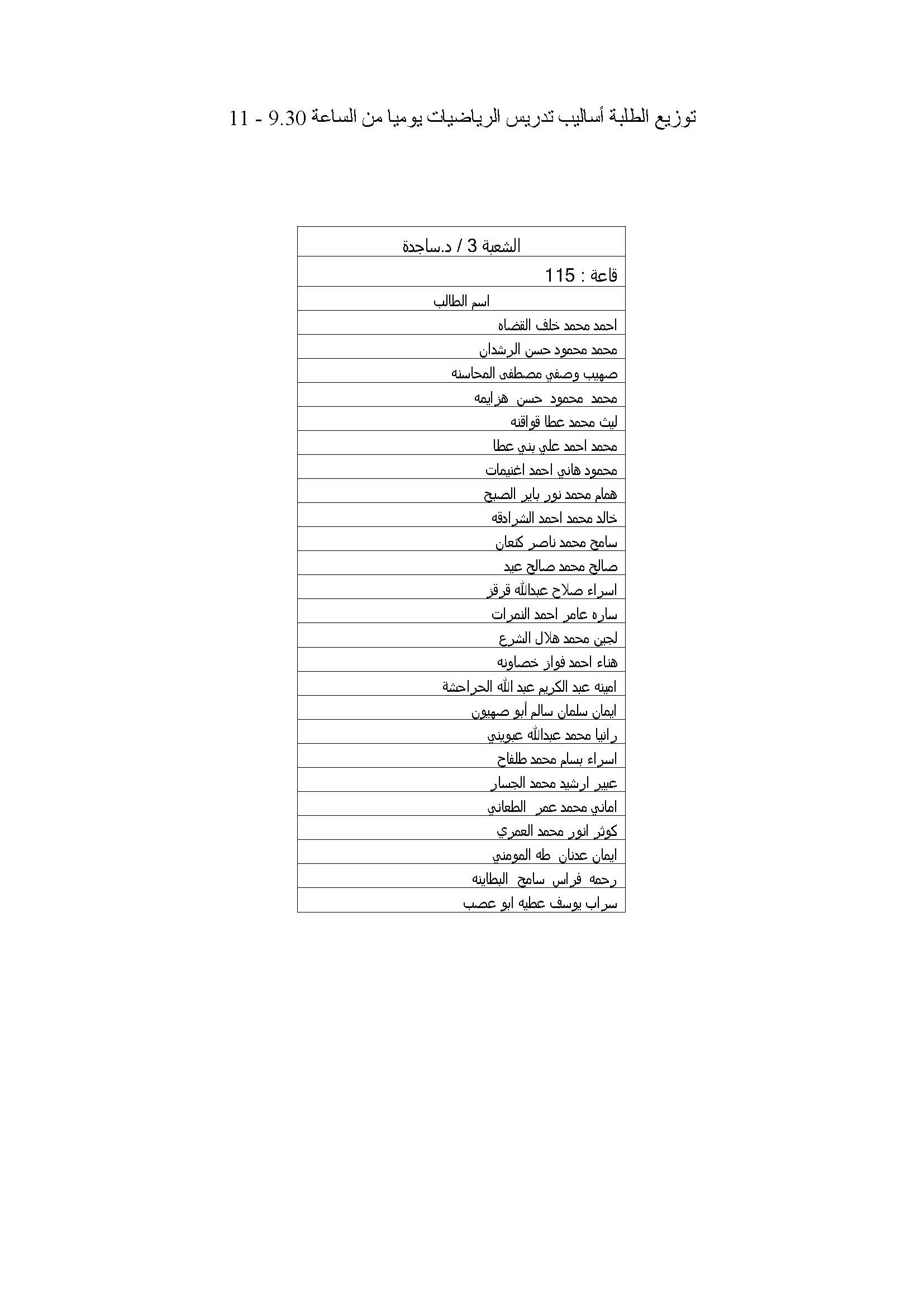 توزيع الطلبة لدبلوم اعداد المعلمين على شعبهم صفحة 27