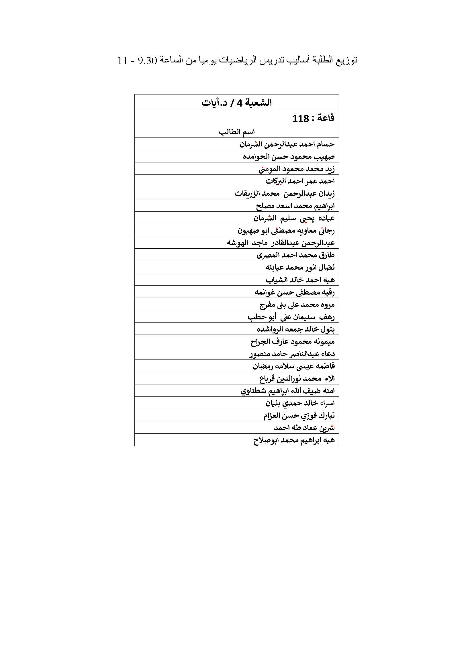 توزيع الطلبة لدبلوم اعداد المعلمين على شعبهم صفحة 28