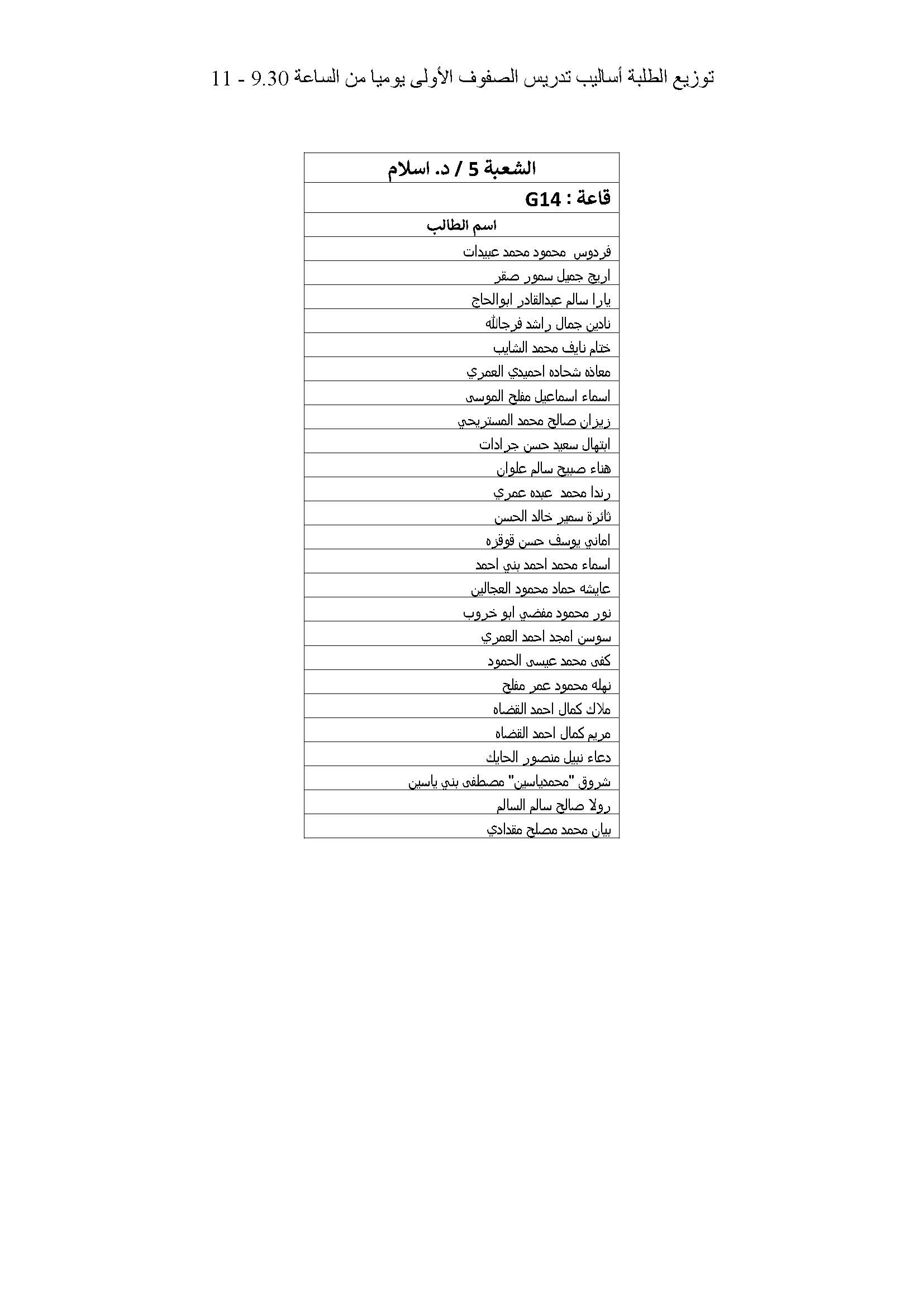 توزيع الطلبة لدبلوم اعداد المعلمين على شعبهم صفحة 42