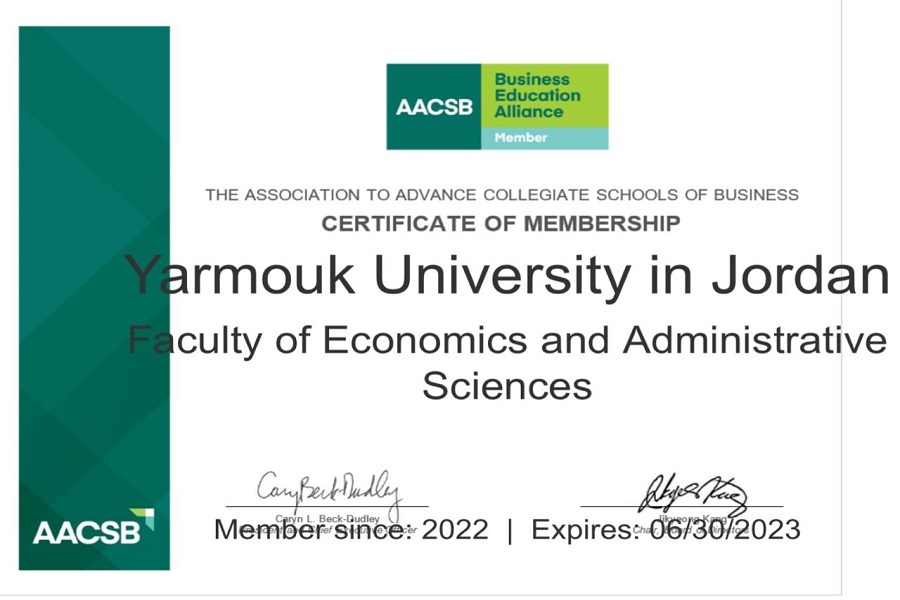 Yarmouk’s Faculty of Economy Obtains a Membership Certificate from the AACSB